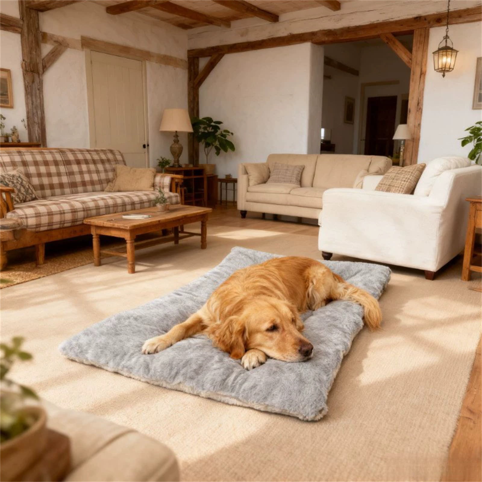 Dog Bed Large, Warm Dog Bed for Winter, 24X47 In, Plush Dog Bed, Dog Mat Bed, Crate Fitting, Pet Mat, Gray, 1 Pc, Insulated Sleeping Pad