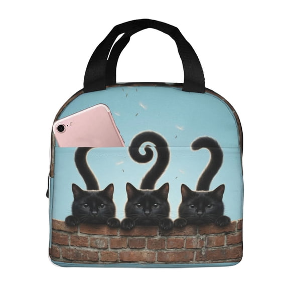 Black Cat Lunch Bag For Women Men Cute Reusable Insulated Lunch Box Large Capacity Lunch Tote Bag For Work, Picnic Or Travel