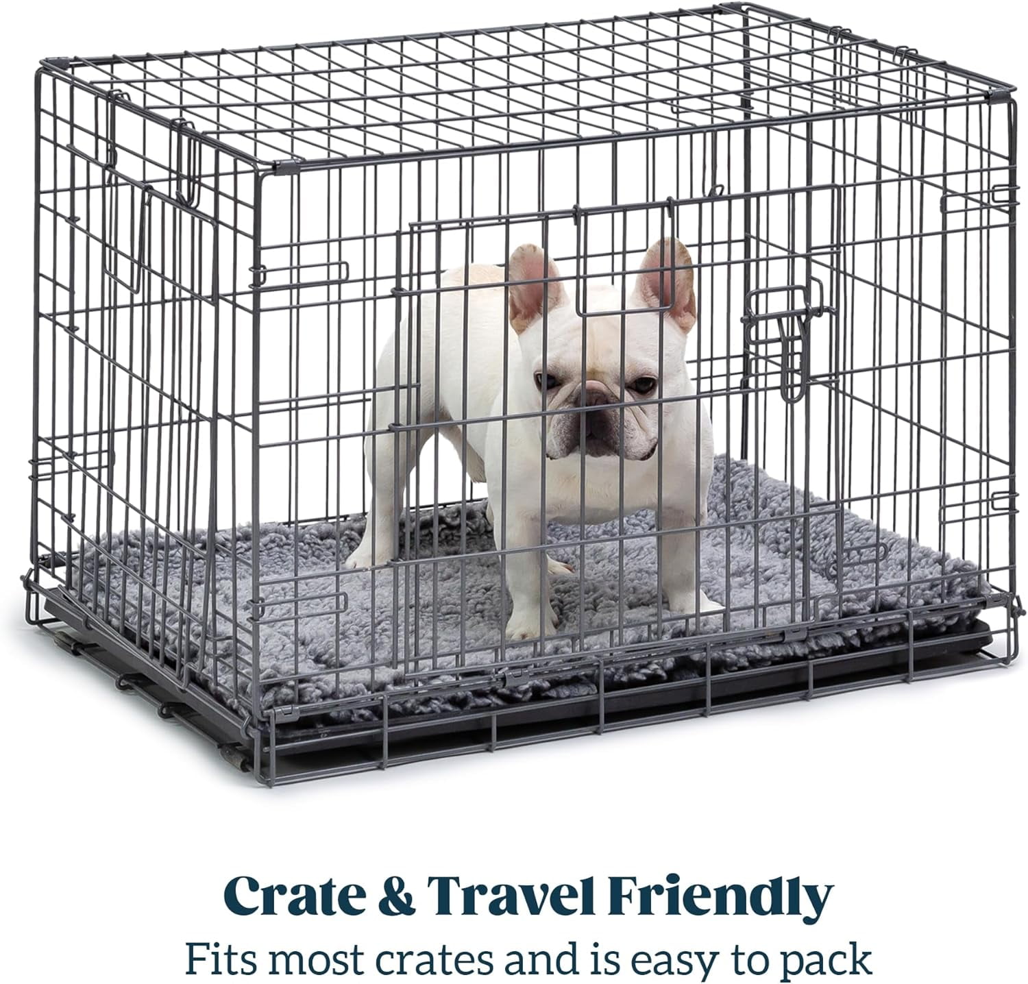 PELZIN Stoutwool Indestructible Dog Bed - Fluffy Chew Proof Dog Crate Pad - Tough Kennel Pad for Aggressive Chewers - Ideal for Extra Large Breeds & Fits 48-Inch Crate - 47"x29", Charcoal