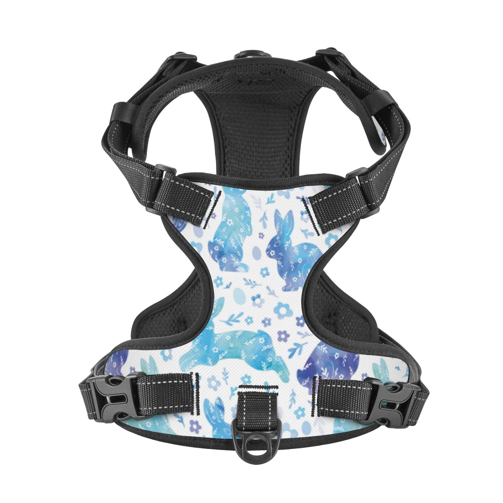 Kdxio Rabbit2 Print No Pull Dog Harness Adjustable Reflective Oxford Easy Control Medium Large Dog Harness for Training and Everyday-X-Large