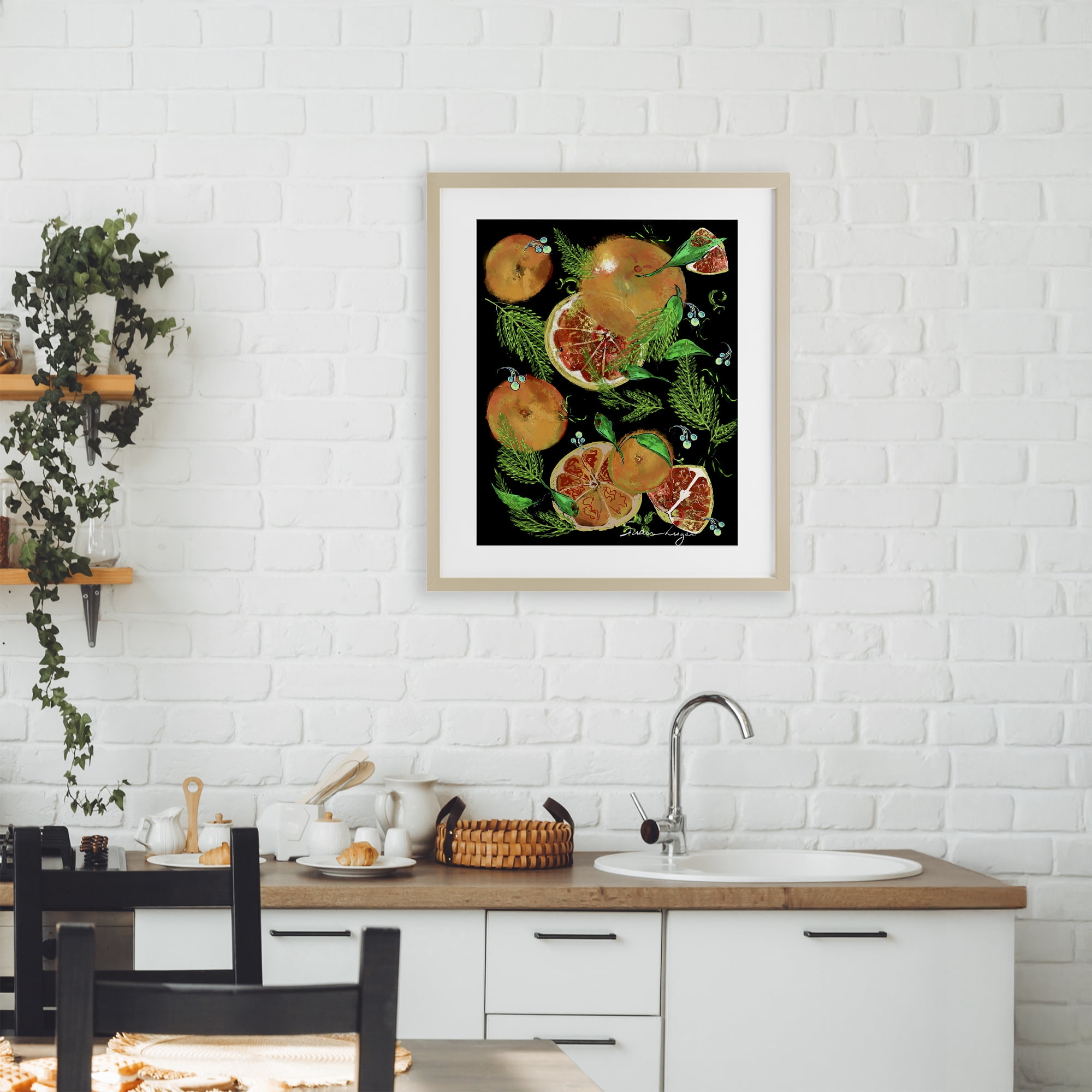Stupell Industries Grapefruit & Ferns Medley Birch Framed Print Under Glass, design by Susan Lugar