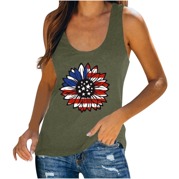 AnuirheiH American Flag Tank Tops for Women 4th of July Outfits Sleeveless Patriotic Shirts Independence Day Fashion Women's Summer Sleeveless Print Casual Tank Top Blouse