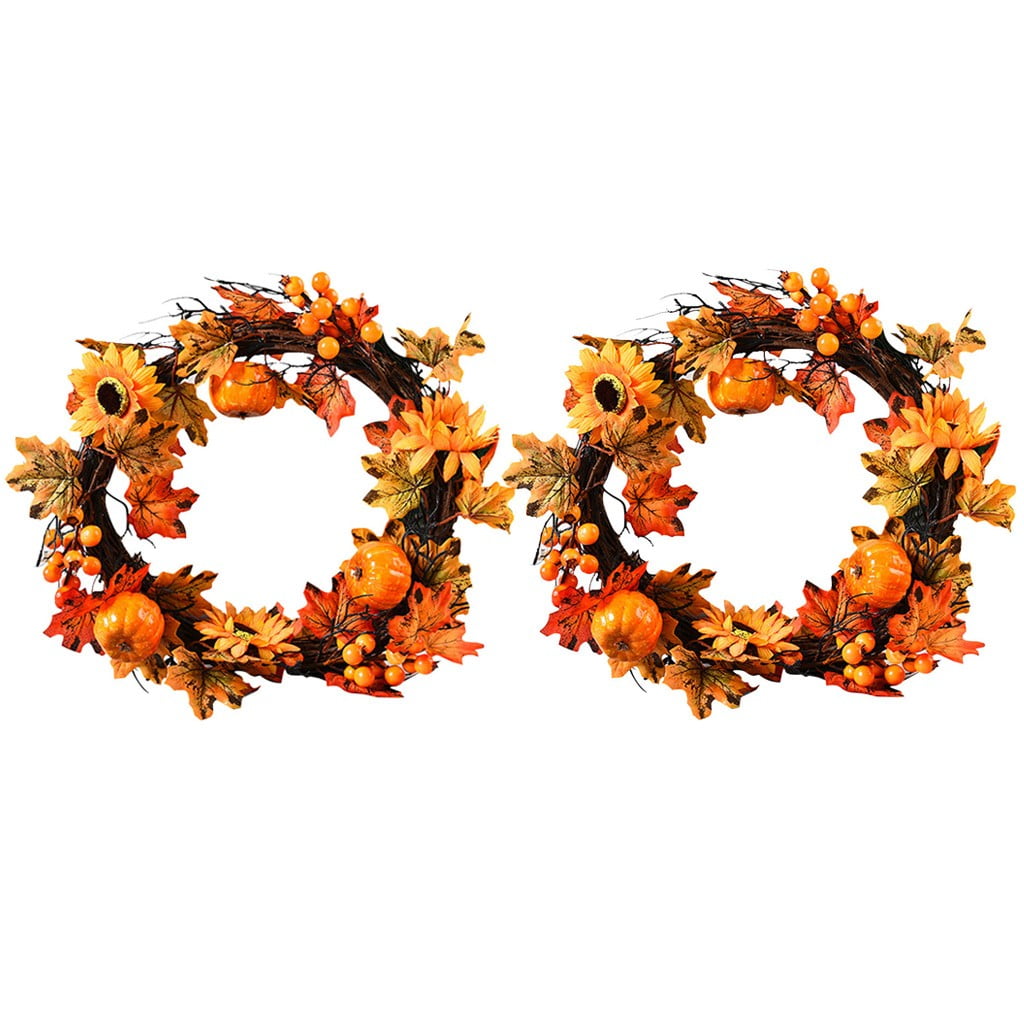 Hollow Silk Fall Door Garland,Autumn Maple Leaf Berry Artificial Garland Front Door Xmas Home Decor,Hay Front Door Garland for Christmas or Halloween 40CM 1PCS 40cm