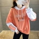 thumbnail image 2 of Sudadera con capucha para mujer, manga larga, parte superior delgada, suelta, patchwork, suéter con capucha, naranja, XXL Methold AP001297-08B, 2 of 7
