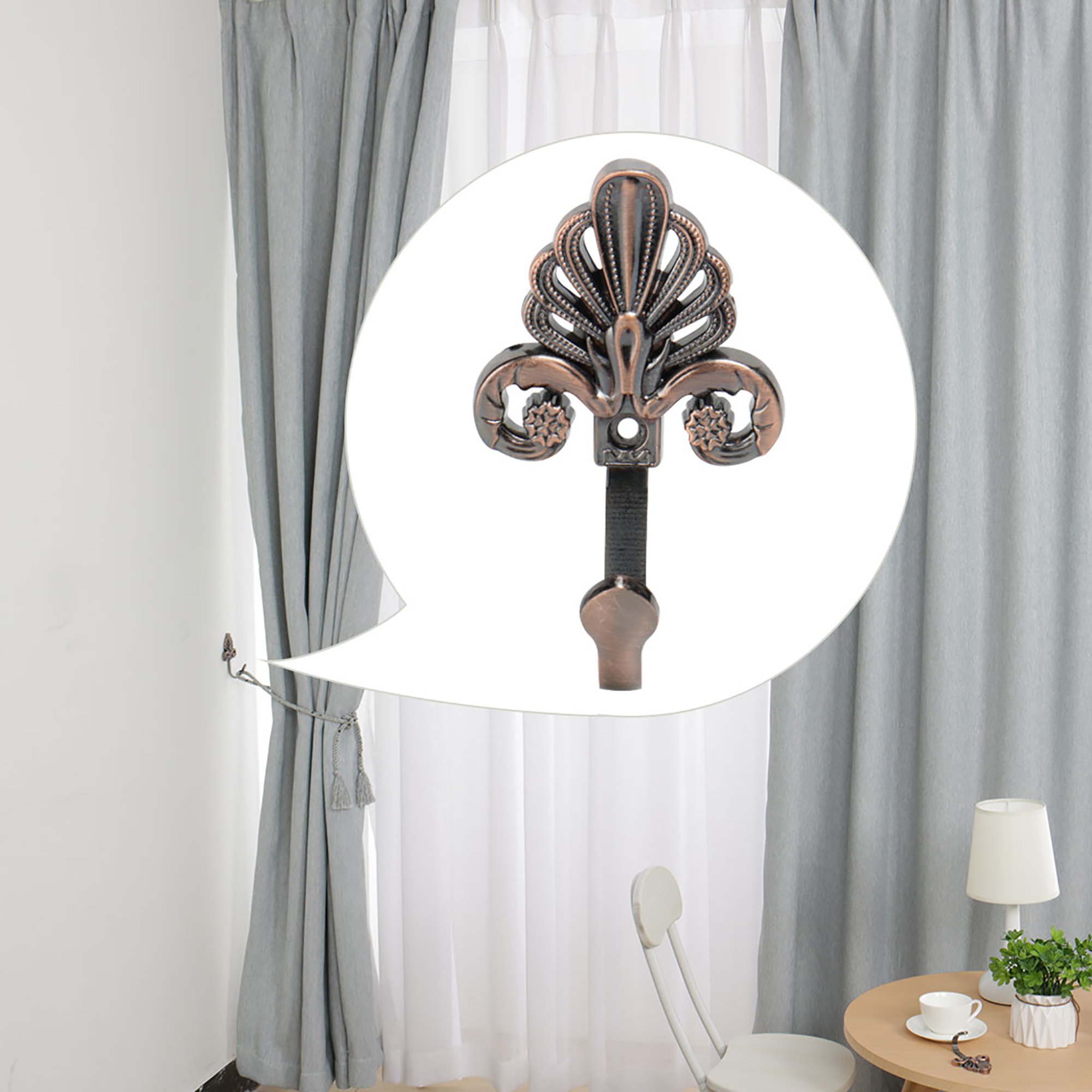 2pcs Zinc Alloy Window Curtain Tieback Hook Drapery Holdbacks Hooks