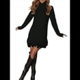 thumbnail image 2 of Vestido Tipo Suéter de Larga para Mujer, Informal, de Punto Acanalado, con Borlas, para Otoño. Negro L, 2 of 5