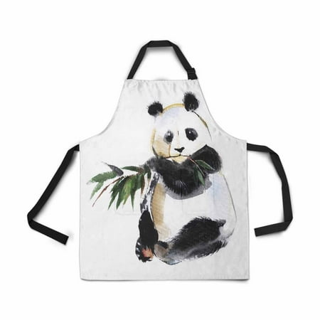 

ASHLEIGH Adjustable Bib Apron for Women Men Girls Chef with Pockets Panda Bamboo White Watercolor Novelty Kitchen Apron for Cooking Baking Gardening Pet Grooming Cleaning