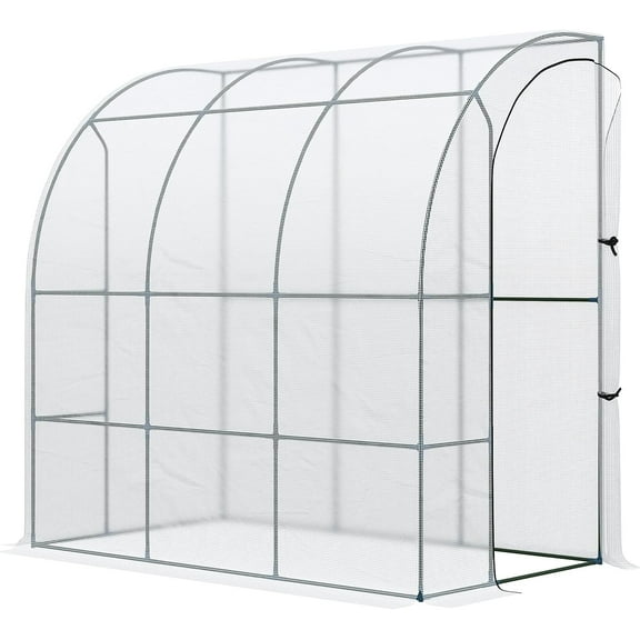 ZOPan 7' x 4' x 7' Outdoor Lean to Greenhouse, Walk-in Green House Plant Nursery with Roll-up Window, PE Cover, White