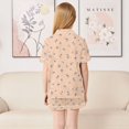 thumbnail image 4 of Kids Satin Pajama Set Button Down V-Neck Short Sleeve Nightwear Small Blue and Orange Flowers Sleepwear X-Large, 4 of 8