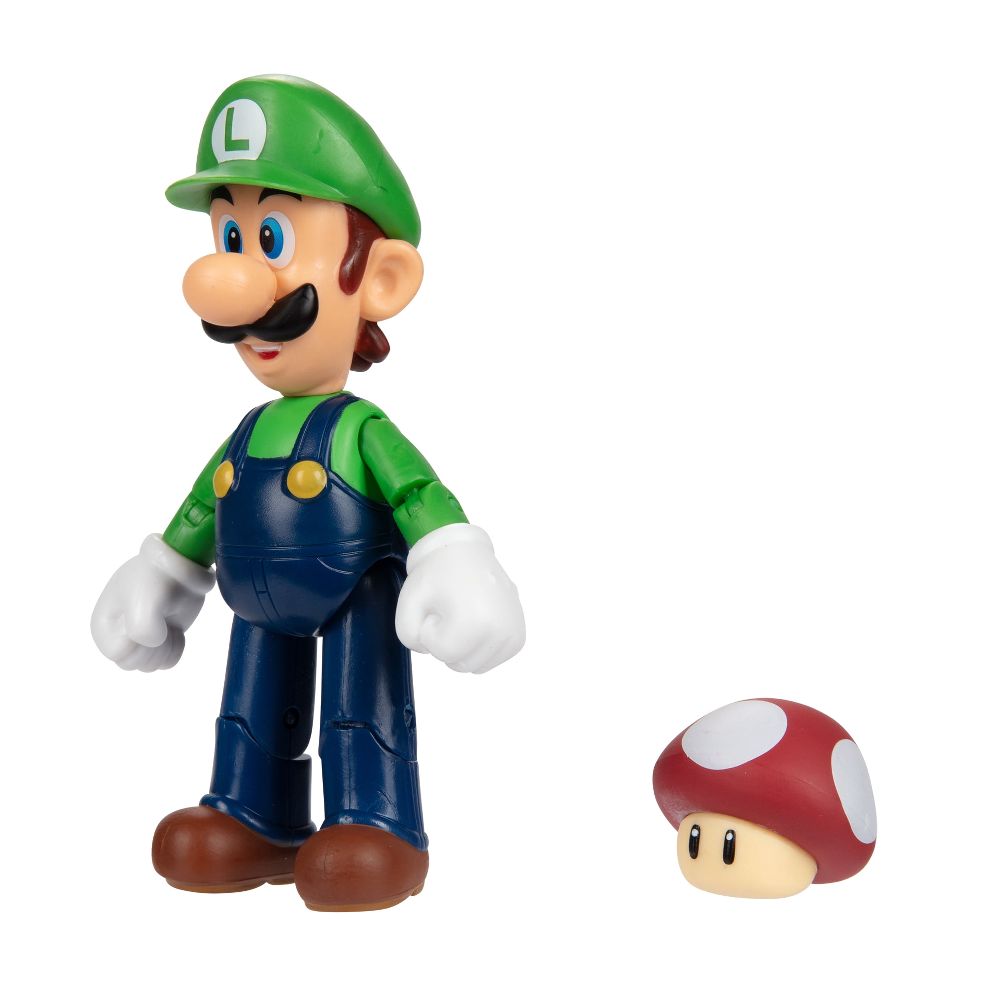 Nintendo Super Mario Luigi 4 Inch Action Figure with Red Mushroom Accessory