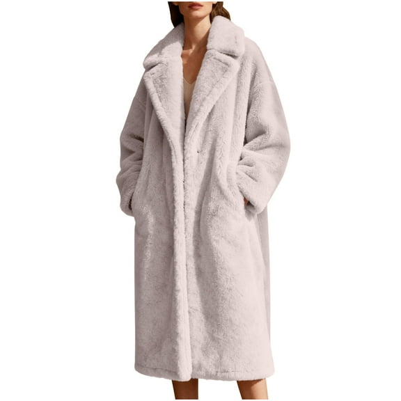 Sexlip Women's Luxury Faux Fur Long Lapel Coat Teddy Fuzzy Fleece Open Front Overcoats Plus Size for Holiday Party Dating Beige M