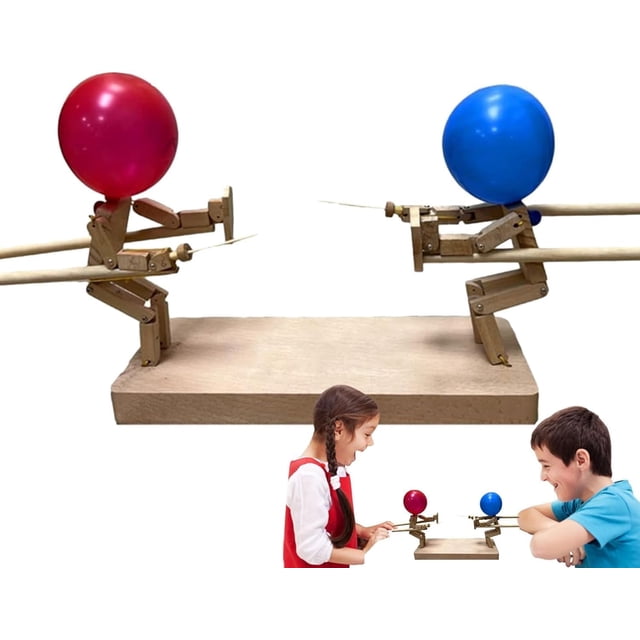 Batalla de Globos de Bambú - Marionetas de esgrima de madera hechas a mano (2024), Juego de batalla de robots de madera para 2 jugadores, Batalla de globos de ritmo rápido