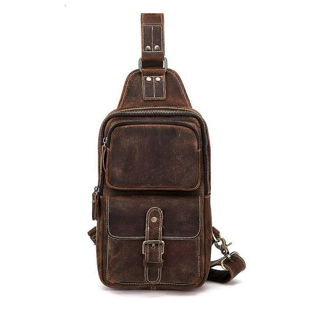 Mens Unisex Leather Messenger Bag Outdoor Cross Body Shoulder Backpack Chest Sling one Shoulder Day Pack Bag Ref: 1157