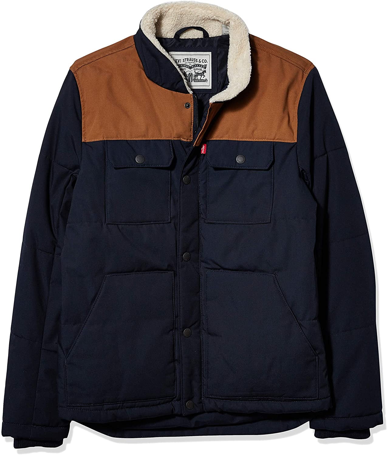 Levi's Men's Quilted Mixed Media Shirttail Work wear Puffer Jacket ...