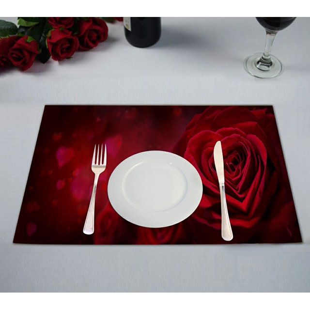 Invitación de San Valentín ABPHQTO Corazones Rosas Rojas Mantel individual de mesa 30x45 cm Paquete de 2