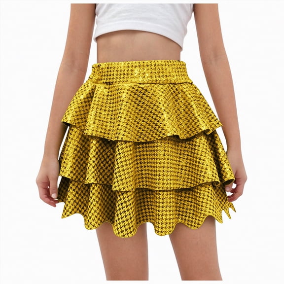 enyan Carnival Dresses Girls Womens Pleated Skirt School Uniform Skirt Mini Skirt Pleated Cheer Skirt Gold,11-12 Years