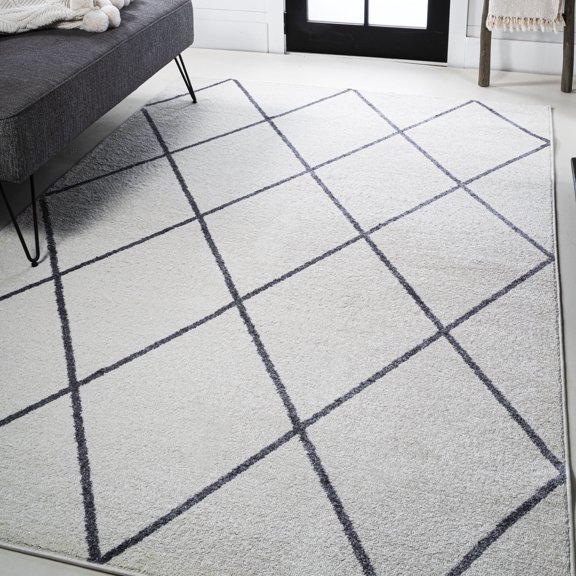 JONATHAN Y SUPERSOFT 8 x 10 Area Rug, Cole Minimalist Diamond Trellis - White/Gray, SEU102K-8
