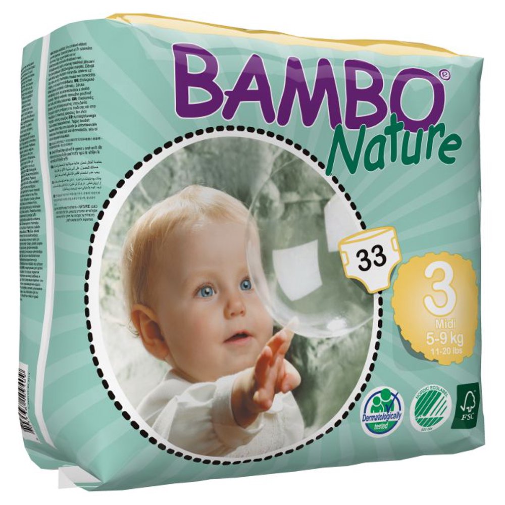 Bambo Nature Baby Diapers Classic, Size 3 (1120 lbs), 33 Diapers