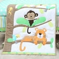 thumbnail image 3 of Sweet Baba Crib Bedding Set for Boy, Girl, Soft Cotton Baby Bedding Set, Portable Standard Crib Bedding Set, Safari Woodland Tiger Monkey Crib Bedding Set, 3 Piece Neutral Crib Set in White/Green, 3 of 9