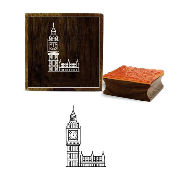 Printtoo Brown Wooden Rubber Craft Textile Square Stamp Big Ben Pattern Stamps-5 x 5 Inches