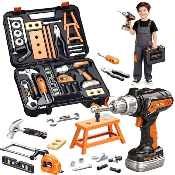Caunedy 26Pcs Kids Tool Set with Portable Tool Box, Construction Toy with  Toy Drill & Other Tool Accessories,Christmas Birthday Gift for Boys Girls 3  Years