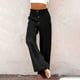 thumbnail image 2 of Pantalones palazzo de lino de cintura alta y pierna ancha para mujer, con cordón y bolsillos, 2 of 6
