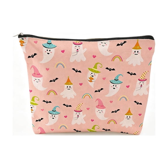Halloween Zipper Cosmetic Bag Multi Patterns Spooky Makeup Pouch Reusable Canvas Travel Storage Bag For Makeup Toiletries Small Accessories