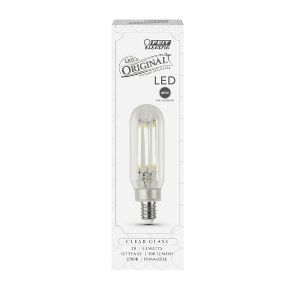 Feit Electric 3.3 Watt (40W Equiv.) Soft White Original Vintage LED Light Bulb, T8, E12, Dimmable