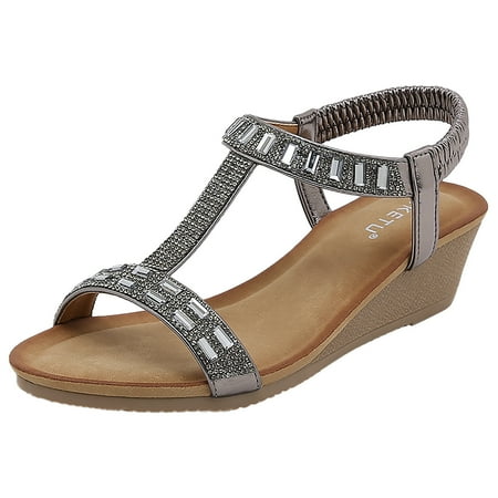 

Sandals Women Fashion Women Summer Elastic Band Rhinestones Casual Open Toe Wedges Soft Bottom Breathable Shoes Sandals Beach Sandals For Women Dressy Summer