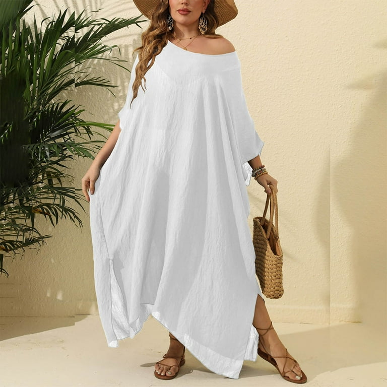 knee length dresses for ladies Plus Size Celestial Print V-Neck Mesh Swim Dress