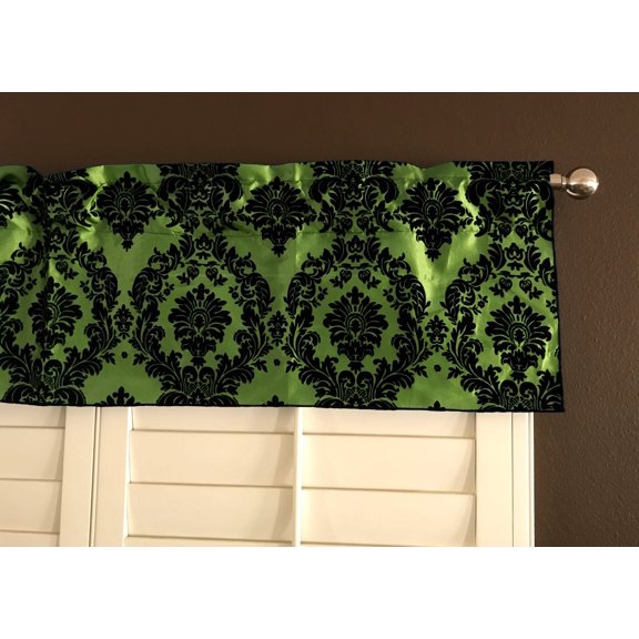 flocking damask taffeta window valance 56 wide lime green