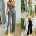 thumbnail image 6 of TNOBHG Women Suit Women Suit 2 Pcs/set Top Pants Suit with Pockets Bandeau Single Breasted Off Shoulder Top High Waist Wide Leg Pants Ol Commute Two Piece, 6 of 8