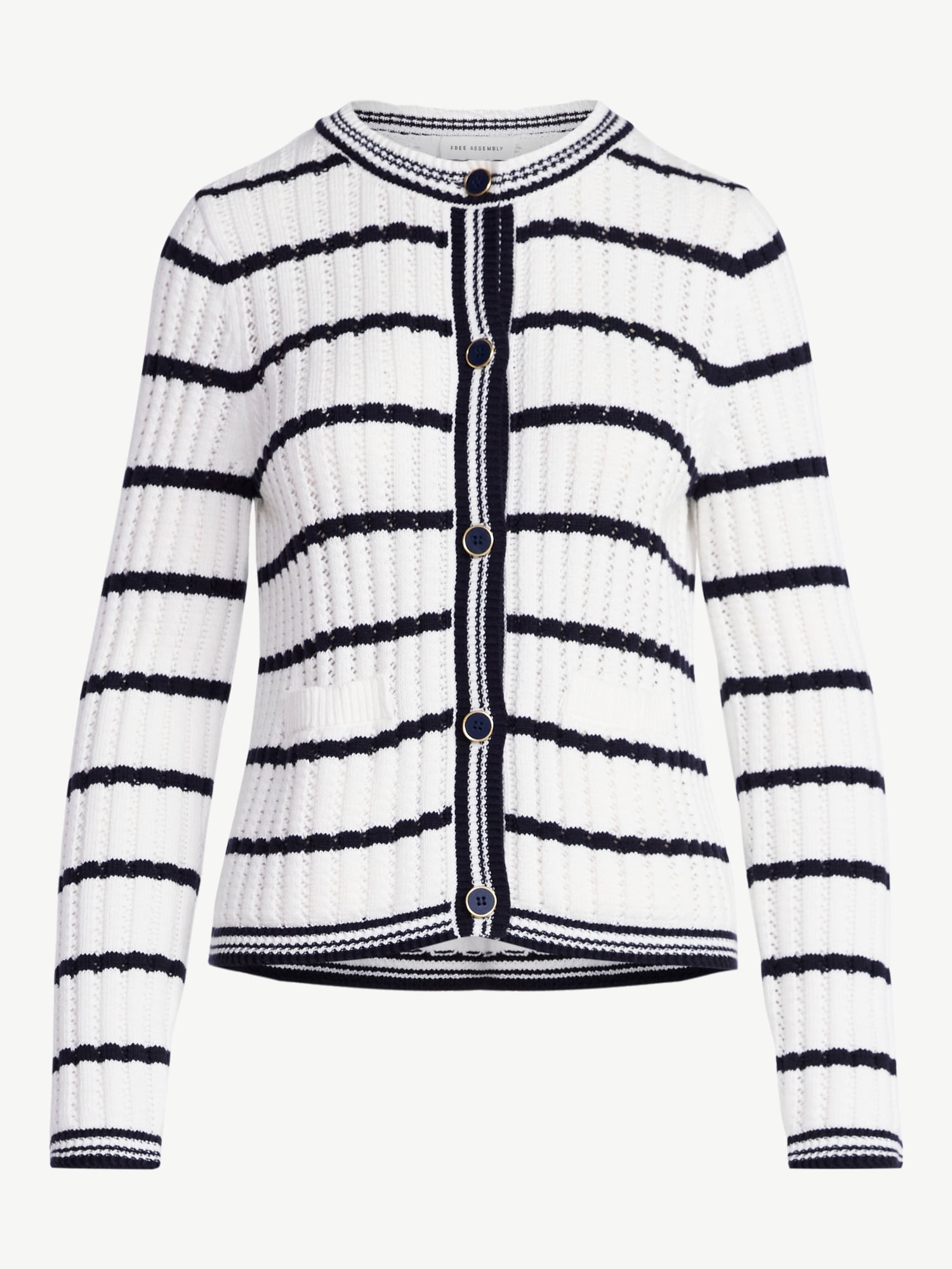 Free Assembly Women's Textured Stitch Cotton Cardigan Sweater with Long Sleeves, Lightweight, Sizes XS-XXL