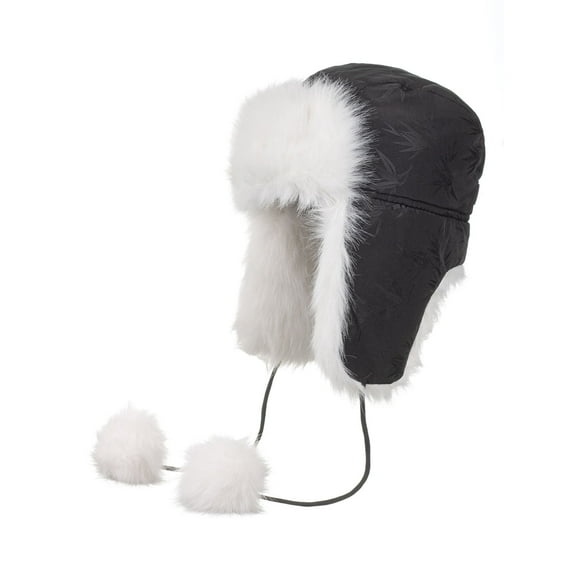 Xfvqtps Men and Women Trapper Hat with Two Plush Pompom Plush Lining Solid Color Simplicity Thickened Windproof Coldproof Warm Outdoor Winter Hat Black
