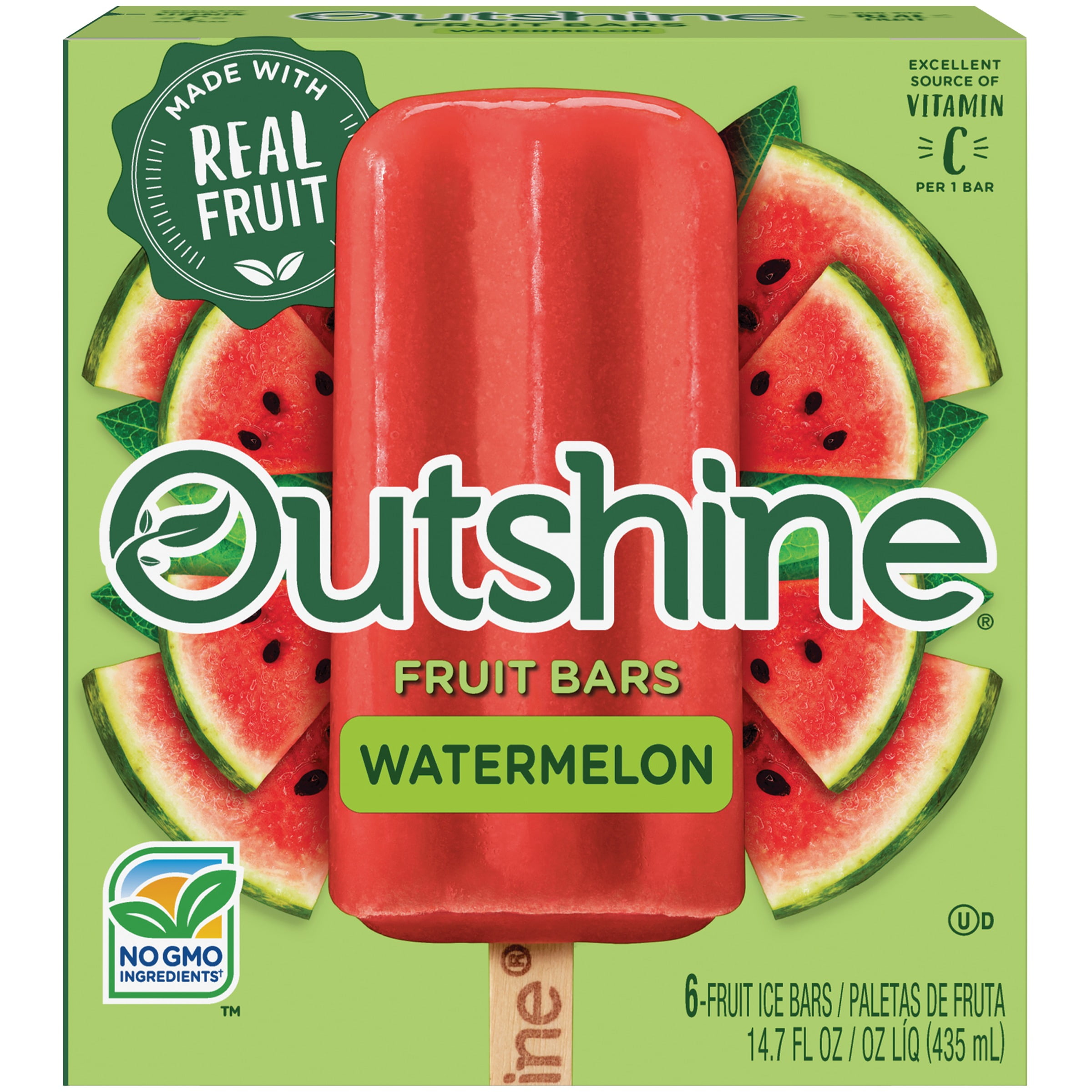 OUTSHINE Watermelon Frozen Fruit Bars 6 Ct. Box Gluten Free Non GMO