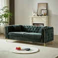 thumbnail image 5 of 82" Chenille Chesterfield Sofa with Pull Buckle Design, Tufted Buttons and Copper Nailhead Trim, Modern 3-Seater Couch for Living Room, Office, or Bedroom, Solid Wood Frame with Metal Legs, Green, 5 of 9