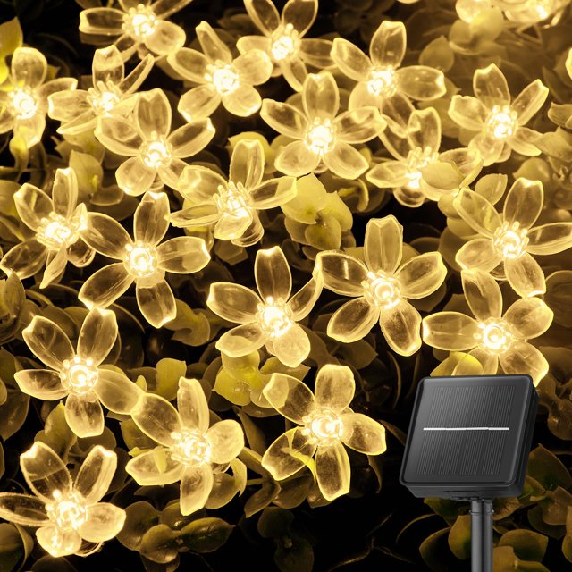 Guirnalda de luces solares Brightown 60 LED con forma de flor, color blanco cálido