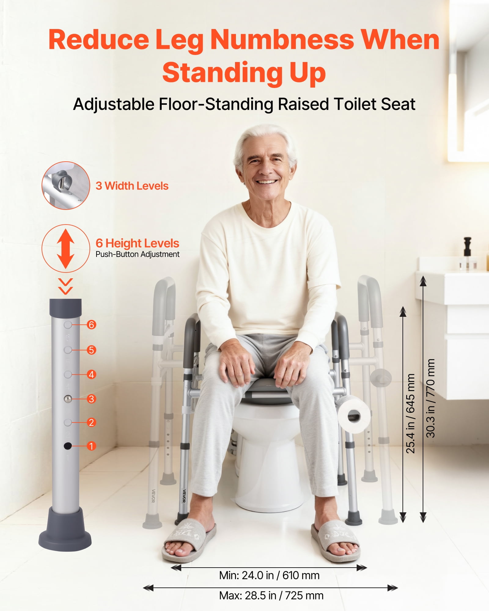 VEVOR Raised Toilet Seat with Arms, 400 lbs Load Capacity, Adjustable Height and Width, Commode Cushion Padded Elevated Toilet Seat Riser with Handles for Seniors, Elderly, Handicap, Disabled, Adults