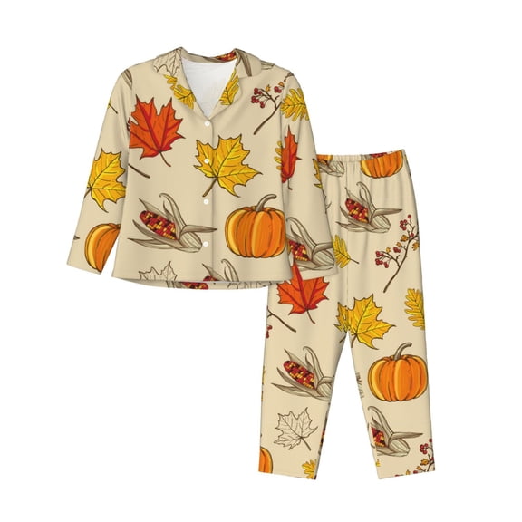 Pajamas for Women Set - Rustic Harvest Time Comfy Long Sleeve Button Up Pajama Sets for Women 2 Piece, Soft Sleepwear Nightwear Pjs Lounge Sets for Women with Pockets