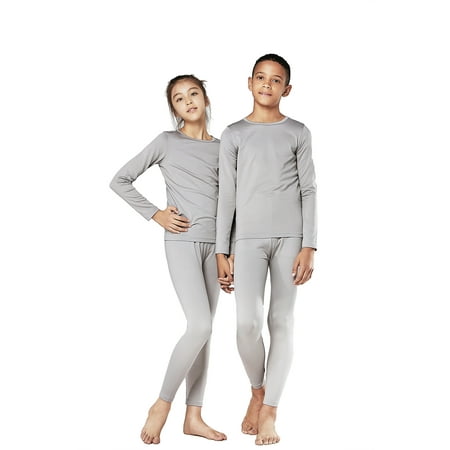 

DEVOPS Boys and Girls Thermal Underwear Long Johns Set with Fleece Lined (Medium Light Gray)