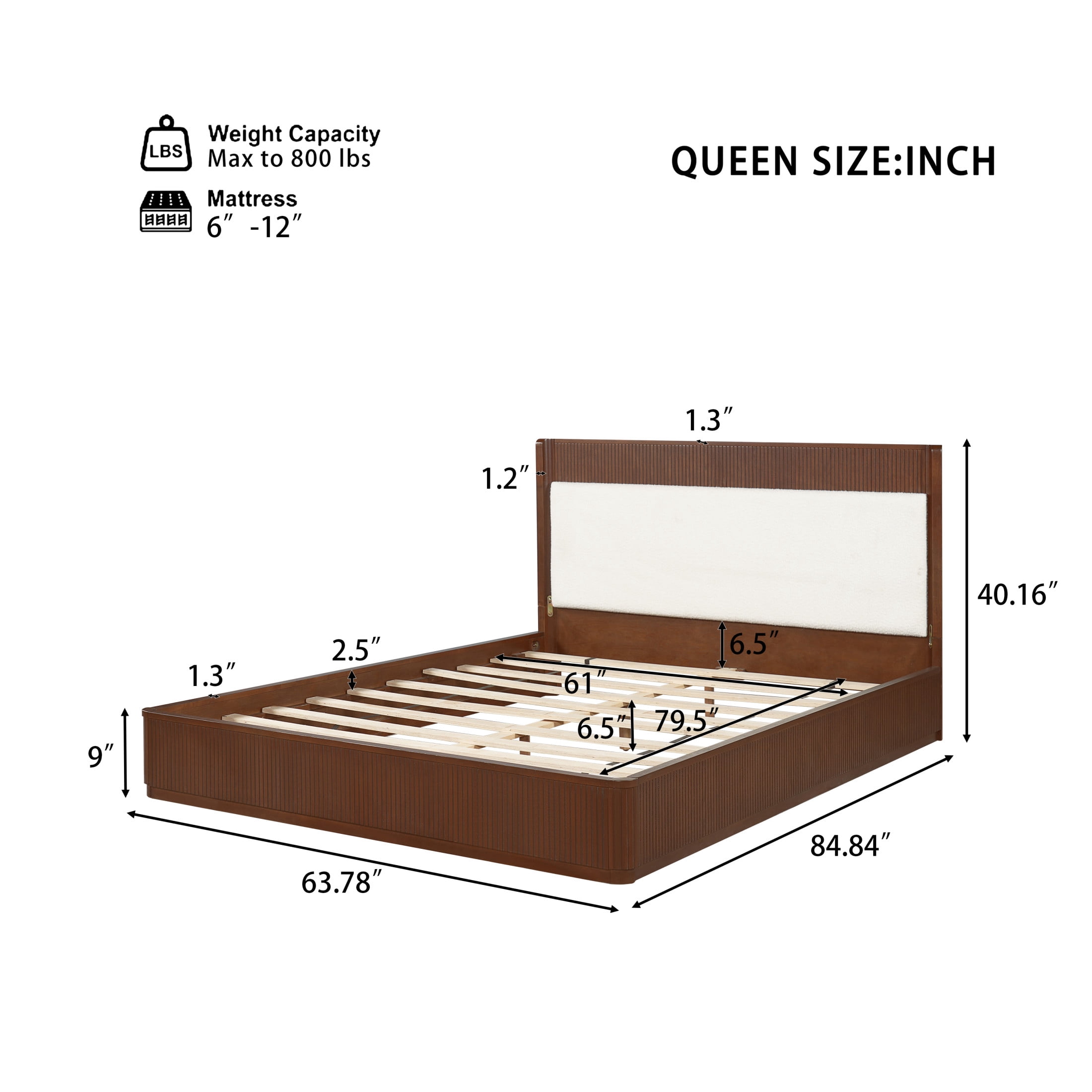 Christopher Knight Home Modern Upholstered Bed Frame with Curved Side Headboard, Queen, Brown+Off White