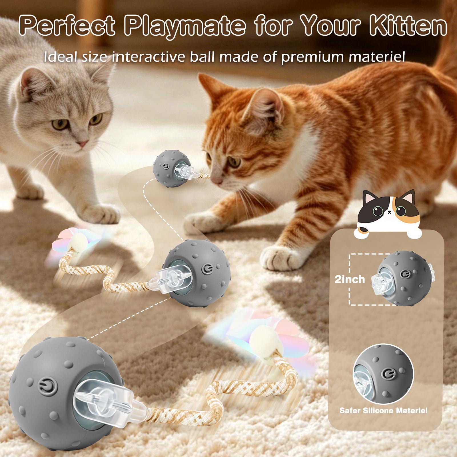 Risehigh Cat Toys for Indoor Cat Toy Smart Interactive Cat Toy Ball Rechargeable