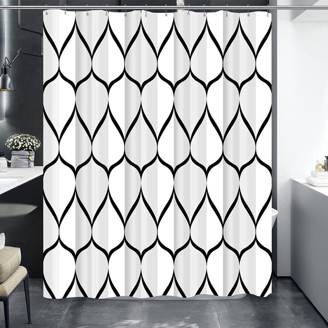 White Grey Fabric 72 x 72 Inch Cloth Shower Curtain, Waterproof Design and Polyester, Quick-Drying, Heavy Duty Shower Curtains Set for Bathroom, Durable and Washable with 12 Metal Hooks