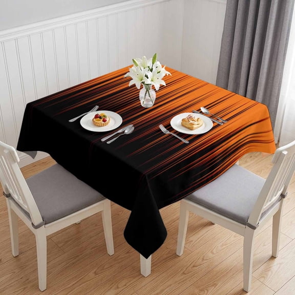 Burnt Orange Black Ombre Table Cloth Waterproof Tablecloths, Modern Abstract Striped Gradient Tablecloth Dining Table Cover for Kitchen Party Tabletop Outdoor, Square Tablecloth 60x60 Inch