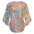 thumbnail image 6 of Colorful Abstract Dot Pattern Women's V-Neck Blouse With 3/4 Ruffled Bell Sleeves Casual Top Ladies Blouses, 6 of 7