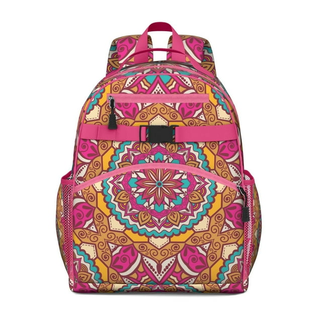 Mandala Cosmic Spiritual Spirituality School Backpack Adjustable Padded Straps Chest Strap Large Capacity Water-Resistant Backpack