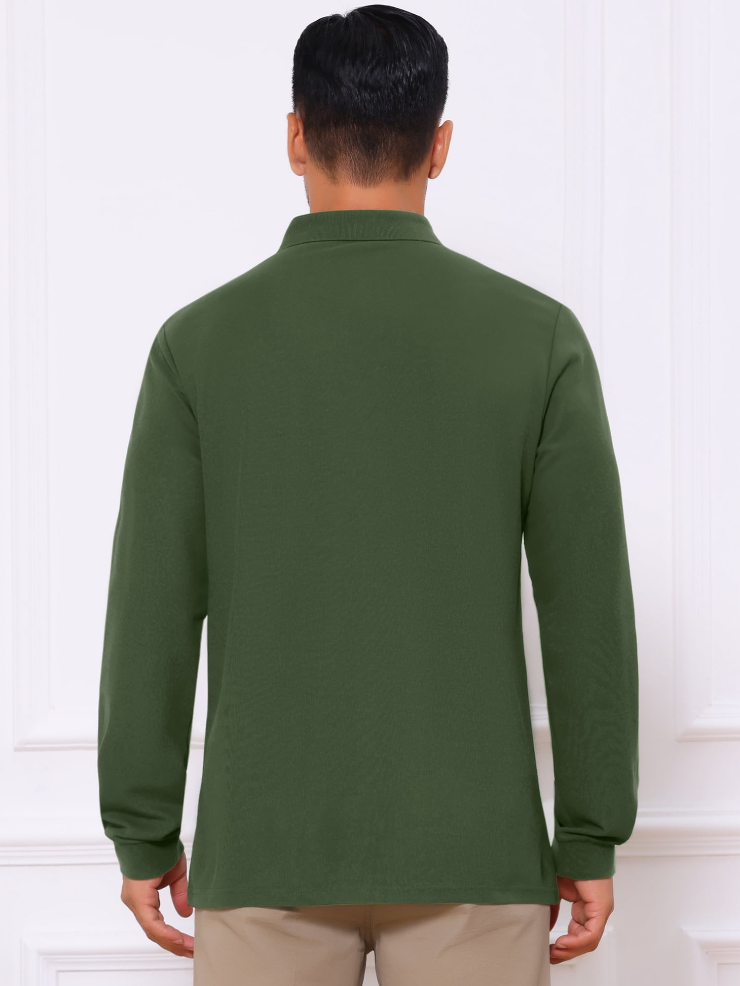 DARING DIVA Men's Classic Solid Color Long Sleeves Basic Golf Polo T-Shirts M Green