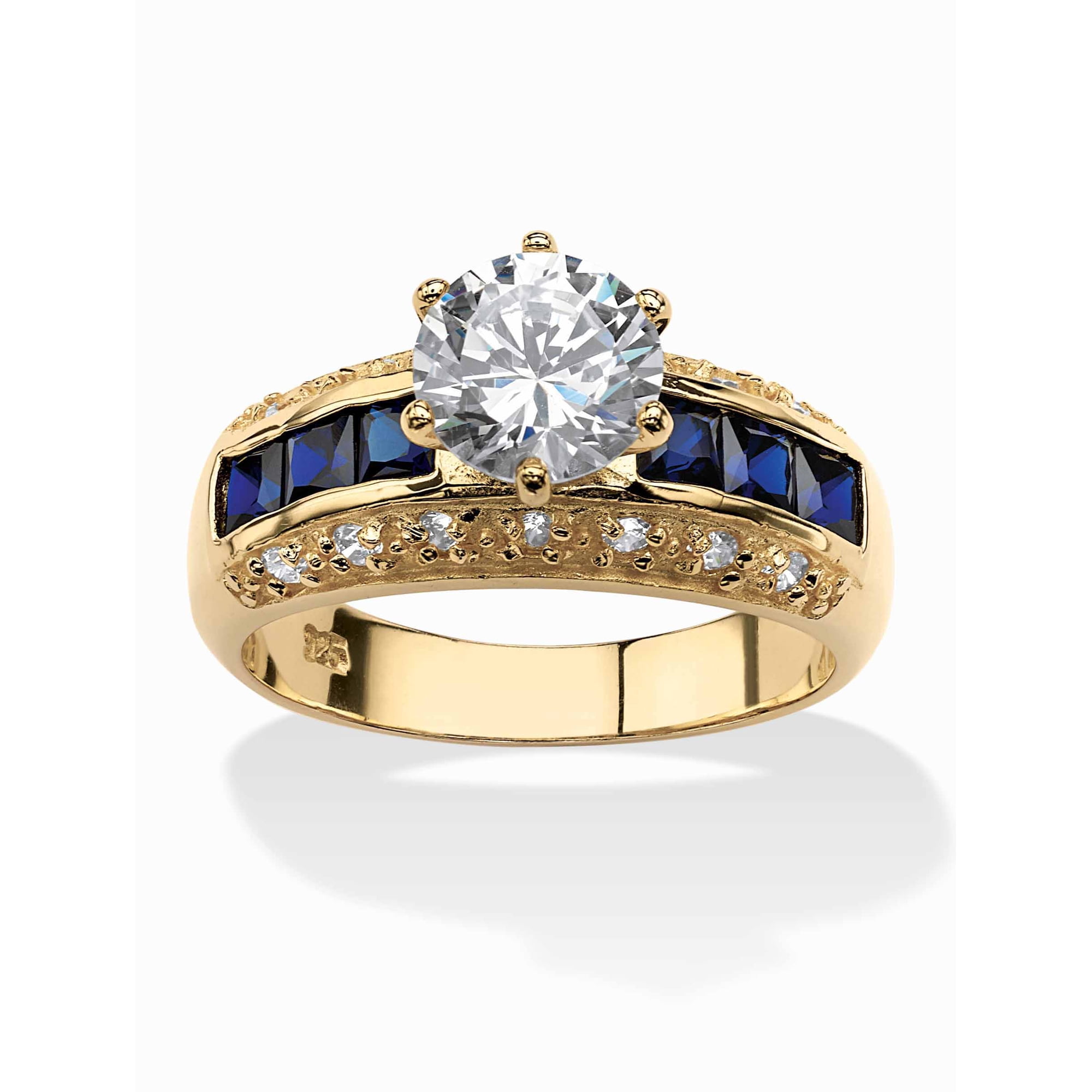 PalmBeach Jewelry 3.53 TCW Round Cubic Zirconia and Simulated Blue Sapphire Ring in 14k Gold-plated Sterling Silver