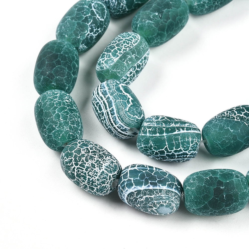 Natural Weathered Agate Beads Strands Dyed Barrel Light Sea Green 13~14x9~10.5mm Hole: 1.2mm 28pcs/strand 14.57~14.96 inch(37~38cm)