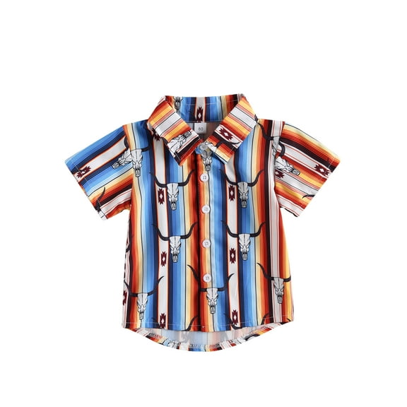 Toddler Baby Boy Western Clothes Cow Print Button Up Shirts Lapel Short Sleeve Dress Shirt Cowboy Summer Tee Tops
